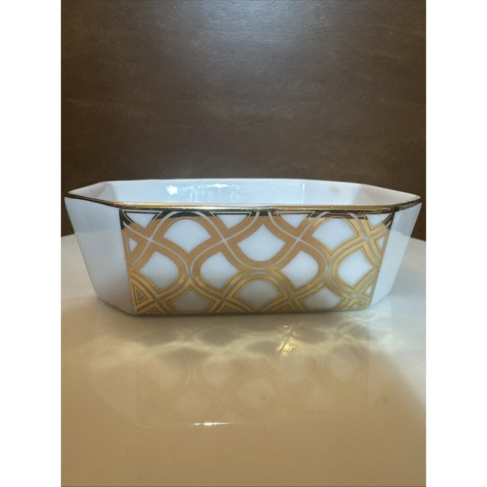 VTG Estee Lauder Porcelain Soap Or Trinket Dish Art Deco Gold Trim